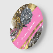 きらきら光るなピンク及び金ゴールド ラージ壁時計 (傾斜)
