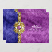 きらきら光るなメニュー紫色の青いダマスク織 メニュー (正面/裏面)