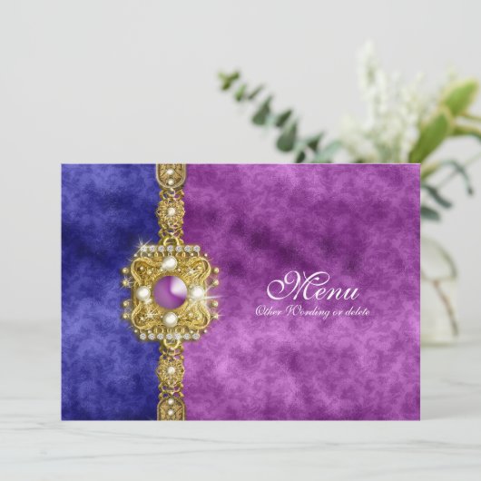 きらきら光るなメニュー紫色の青いダマスク織 メニュー (スタンド正面)