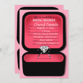 きらきら光るなリング箱のブライダルシャワーの珊瑚 招待状 (正面/裏面)