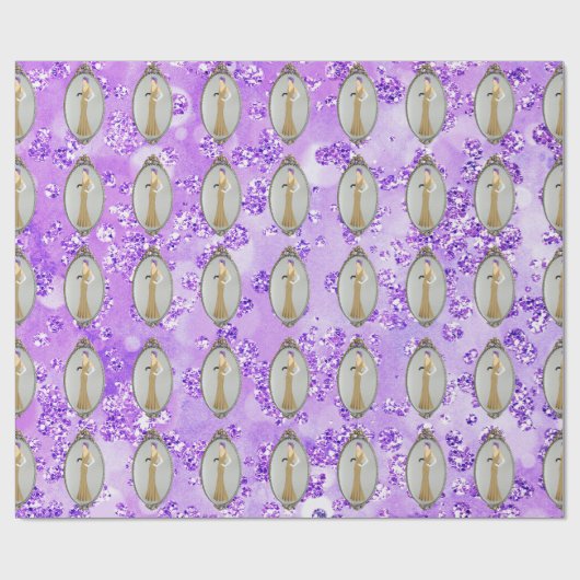 きらきら光るなヴィンテージの鏡の紫色の《写真》ぼけ味のアールデコの女性 ラッピングペーパー (フラット)