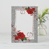 きらきら光るな招待状赤いバラの空想のグリッター 招待状 (スタンド正面)