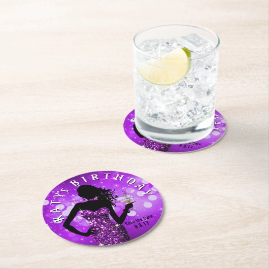 きらきら光るな爆弾の輝きの保存日付|の紫色 ラウンドペーパーコースター (インサイチュ)