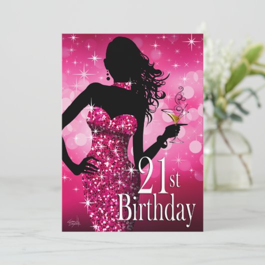 きらきら光るな輝きの第21誕生日|の暗い赤紫色を持って来て下さい 招待状 (スタンド正面)