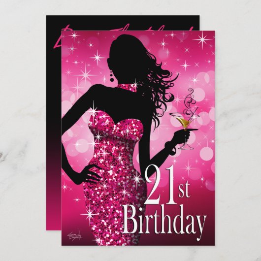 きらきら光るな輝きの第21誕生日|の暗い赤紫色を持って来て下さい 招待状 (正面/裏面)