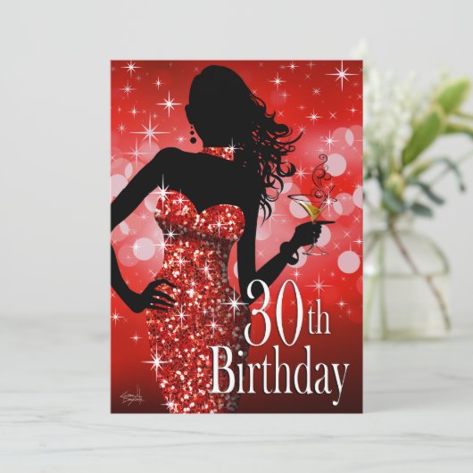 きらきら光るな輝きの第30誕生日|の赤を持って来て下さい 招待状 (スタンド正面)