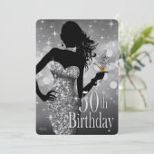 きらきら光るな輝きの金属氷第50の誕生日|の銀 招待状 (スタンド正面)