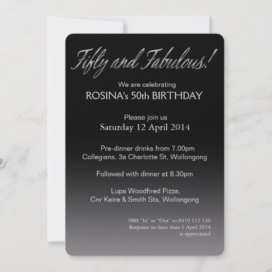 きらきら光るな輝きの金属氷第50の誕生日|の銀 招待状 (裏面)