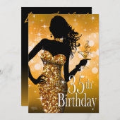 きらきら光るな輝き第35の誕生日|の金ゴールドを持って来て下さい 招待状 (正面/裏面)