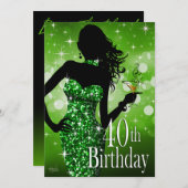 きらきら光るな輝き第40の誕生日|の緑を持って来て下さい 招待状 (正面/裏面)