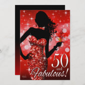 きらきら光るな輝き第50の誕生日|の赤を持って来て下さい 招待状 (正面/裏面)