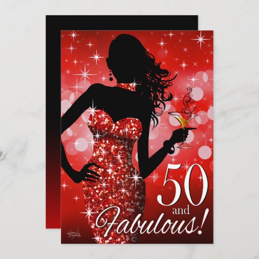 きらきら光るな輝き第50の誕生日|の赤を持って来て下さい 招待状 (正面/裏面)