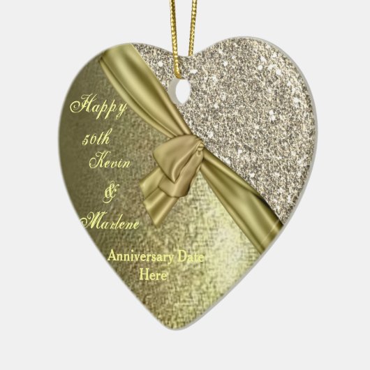 きらきら光るな金ゴールドのカスタム第50記念日のギフトのオーナメント セラミックオーナメント (左)