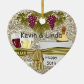 きらきら光るな金ゴールド第50記念日のギフトのワインのオーナメント セラミックオーナメント (正面)