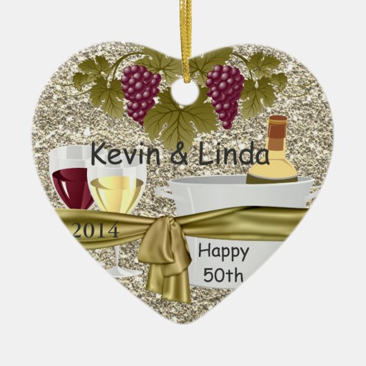 きらきら光るな金ゴールド第50記念日のギフトのワインのオーナメント セラミックオーナメント (正面)
