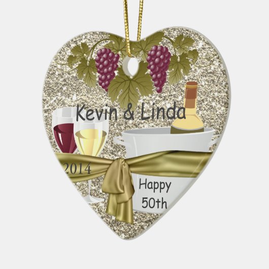 きらきら光るな金ゴールド第50記念日のギフトのワインのオーナメント セラミックオーナメント (左)