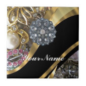 きらきら光るな黒及び金ゴールド タイル (正面)