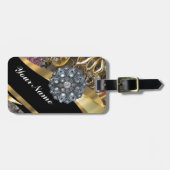 きらきら光るな黒及び金ゴールド ラゲッジタグ (正面横)