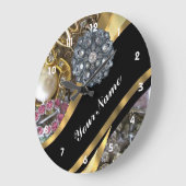 きらきら光るな黒及び金ゴールド ラージ壁時計 (傾斜)