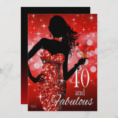 きらきら光るな40及びすばらしい誕生日|の赤を持って来て下さい 招待状 (正面/裏面)