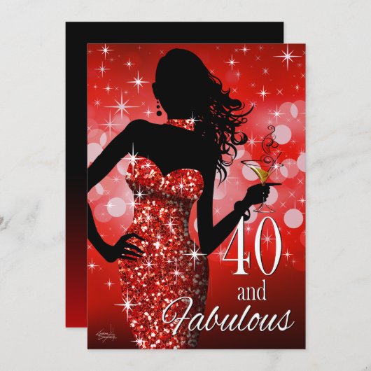 きらきら光るな40及びすばらしい誕生日|の赤を持って来て下さい 招待状 (正面/裏面)