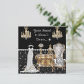 きらきら光るのぼろぼろのシックなヴィンテージのブライダルシャワー 招待状 (スタンド正面)