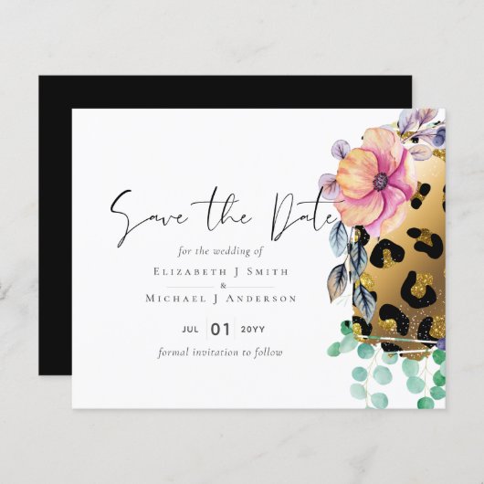 きらきら光るガーリーGlam Leopardプリントピンク金ゴールド結婚 (正面/裏面)