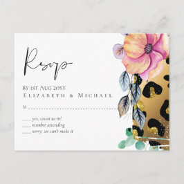 きらきら光るガーリーGlam Leopardプリントピンク金ゴールド結婚 ポストカード