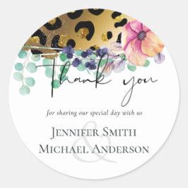 きらきら光るガーリーGlam Leopardプリントピンク金ゴールド結婚 ラウンドシール