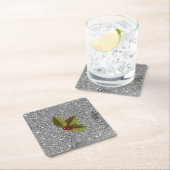 きらきら光るクリスマスホリーベリーリーフシルバーグリッター スクエアペーパーコースター (インサイチュ)