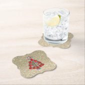 きらきら光るクリスマスレッドツリー金ゴールドグリッター ペーパーコースター (インサイチュ)