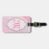 きらきら光るグリッターガーリーピンクグライトモノグラムラゲージタグ ラゲッジタグ (正面横)
