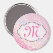 きらきら光るグリッターガーリーピンクモノグラムイニシャル磁石 マグネット (正面/裏面)
