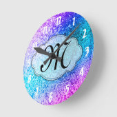 きらきら光るグリッターモガーリーノグラムイニシャル壁時計 ラウンド壁時計 (傾斜)