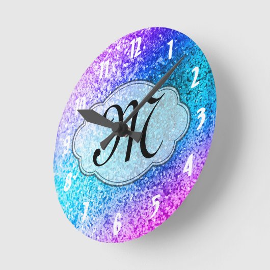きらきら光るグリッターモガーリーノグラムイニシャル壁時計 ラウンド壁時計 (傾斜)