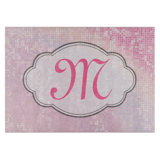 きらきら光るグリッターモノグガーリーラムガラス切断板 カッティングボード (正面)