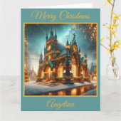 きらきら光るライトのクリスマス大聖堂 カード (黄色い花)