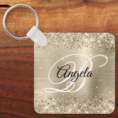 きらきら光るライトゴールドの豪華なモノグラム キーホルダー (正面)