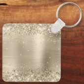 きらきら光るライトゴールドの豪華なモノグラム キーホルダー (裏面)