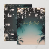 きらきら光るライト パームツリー ビーチ セーブ・ザ・デート 案内ポストカード (正面/裏面)