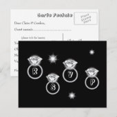 きらきら光るリングや輪ウェディングRSVP インビテーションポストカード (正面/裏面)
