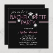 きらきら光るリングや輪ピンクバチェロレッテ 招待状 (正面/裏面)