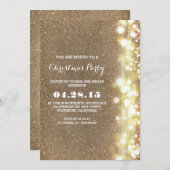 きらきら光るヴィンテージ金ゴールドクリスマスパーティー冬 招待状 (正面/裏面)