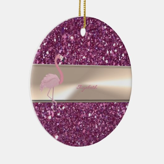 きらきら光る可愛らしいピンクのフラミンゴ セラミックオーナメント (右)