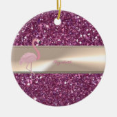 きらきら光る可愛らしいピンクのフラミンゴ セラミックオーナメント (正面)