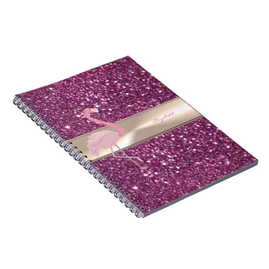 きらきら光る可愛らしいピンクのフラミンゴ ノートブック (右側)