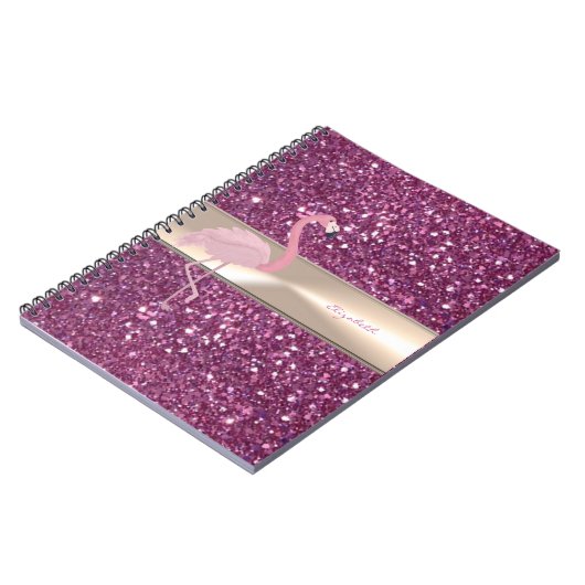 きらきら光る可愛らしいピンクのフラミンゴ ノートブック (左側)