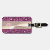 きらきら光る可愛らしいピンクのフラミンゴ ラゲッジタグ (正面横)