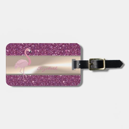 きらきら光る可愛らしいピンクのフラミンゴ ラゲッジタグ (正面横)