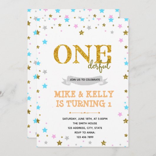 きらきら光る小さな星の一つのパーティー 招待状 (正面/裏面)